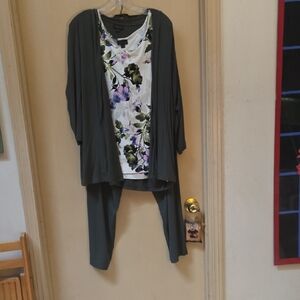 J. Jill Floral Top with Dark Green Jacket And Pull On Pants